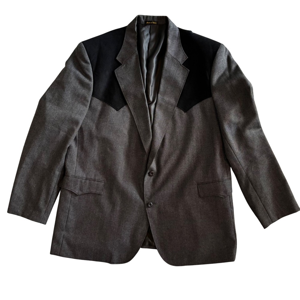 Circle S Dallas Mens Grey Western Blazer 50L Sport Coat Black Suede Yoke Cowboy
